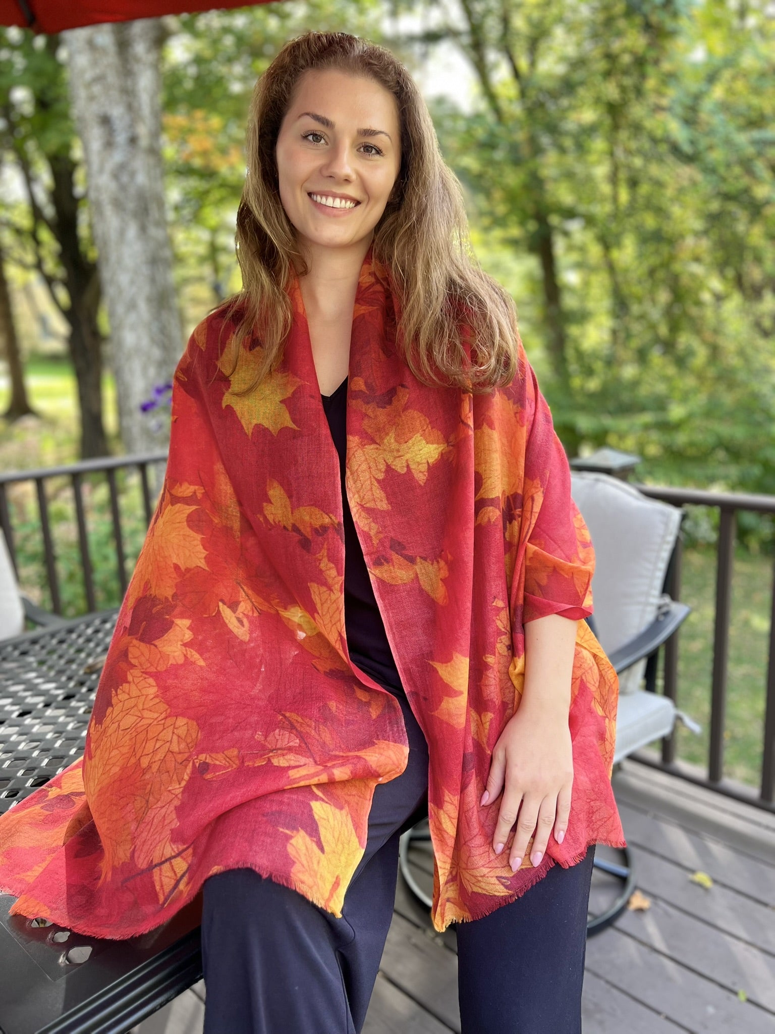 Orange Fall Color Digitally Printed Wool Scarf