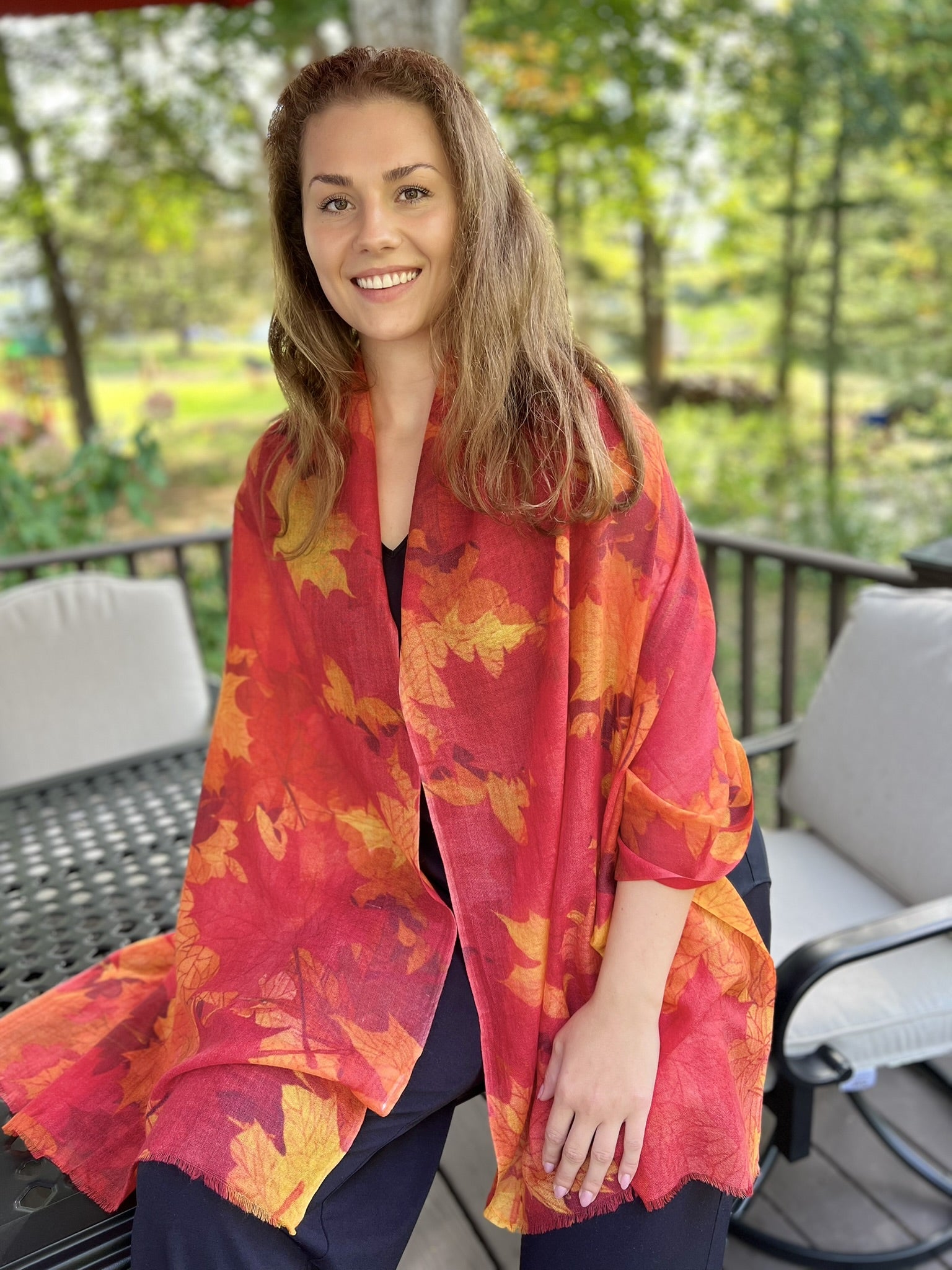 Orange Fall Color Digitally Printed Wool Scarf