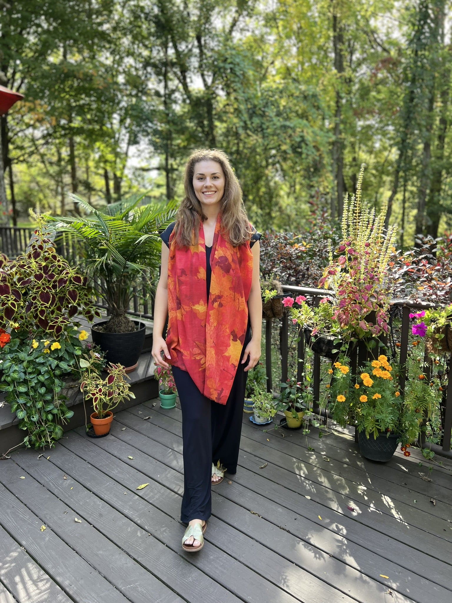 Orange Fall Color Digitally Printed Wool Scarf