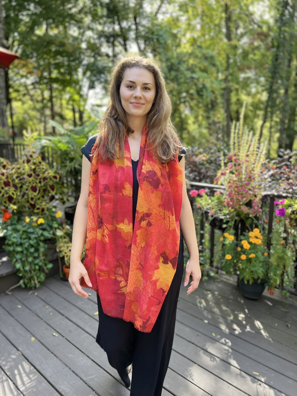 Orange Fall Color Digitally Printed Wool Scarf