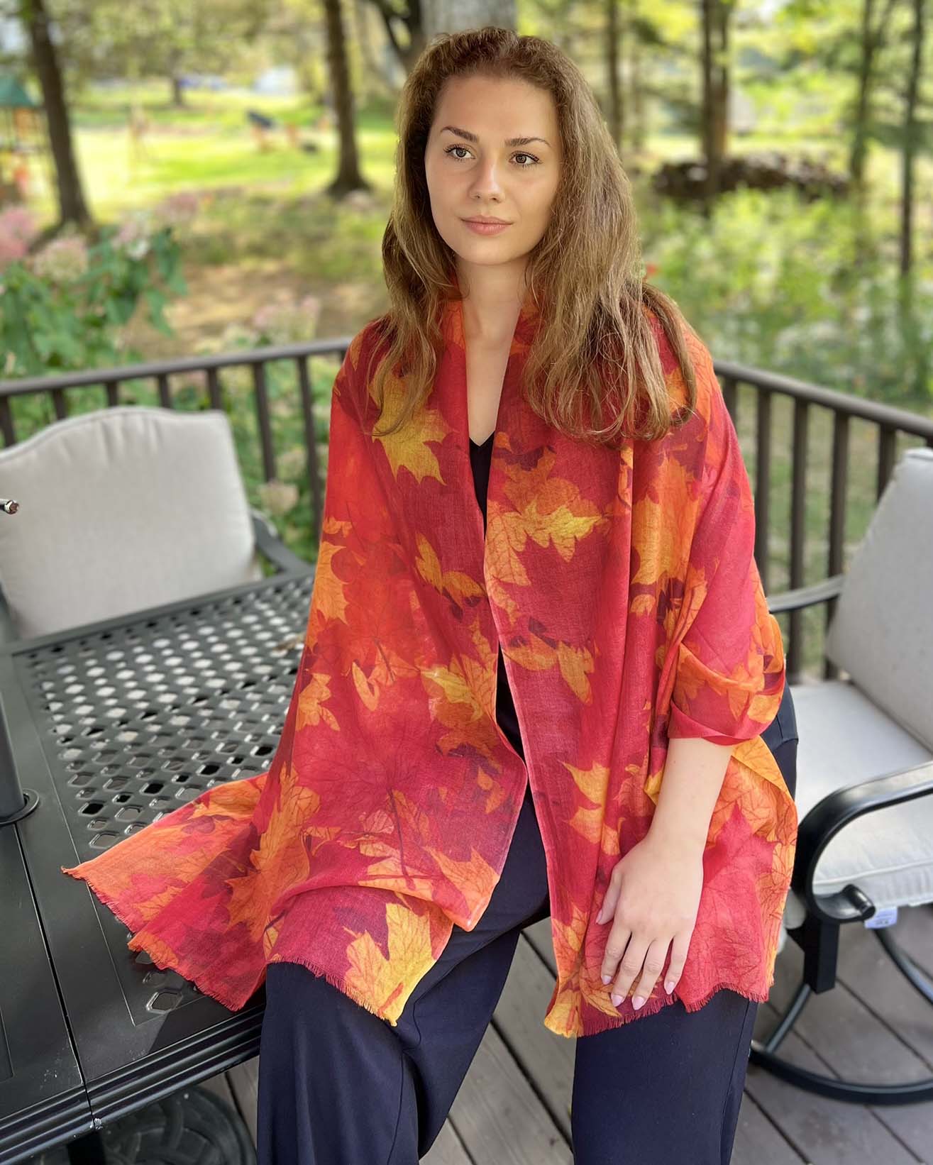 Orange Fall Color Digitally Printed Wool Scarf