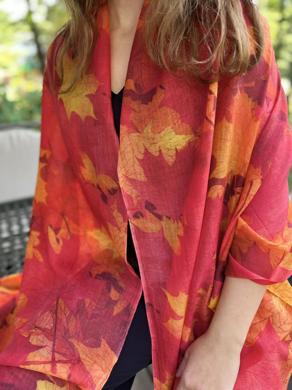 Orange Fall Color Digitally Printed Wool Scarf
