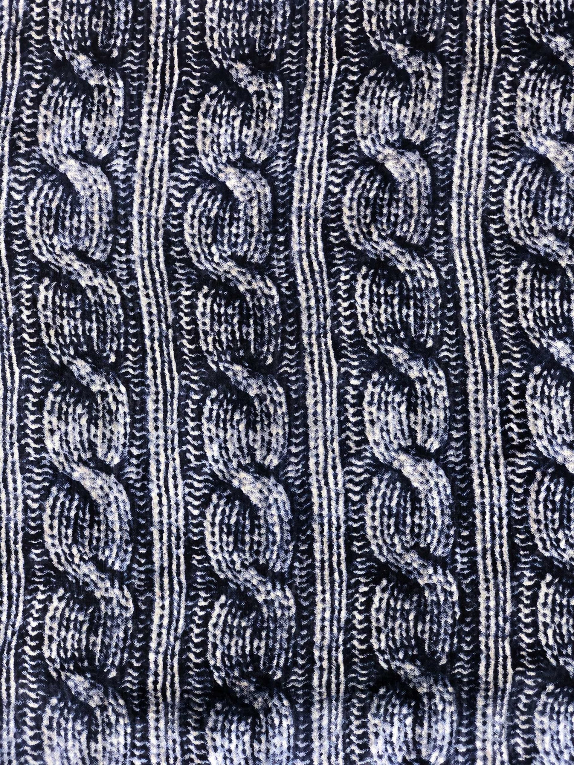 Flat lay of Navy Blue Silk Scarf showcasing its vibrant design by Gobingya