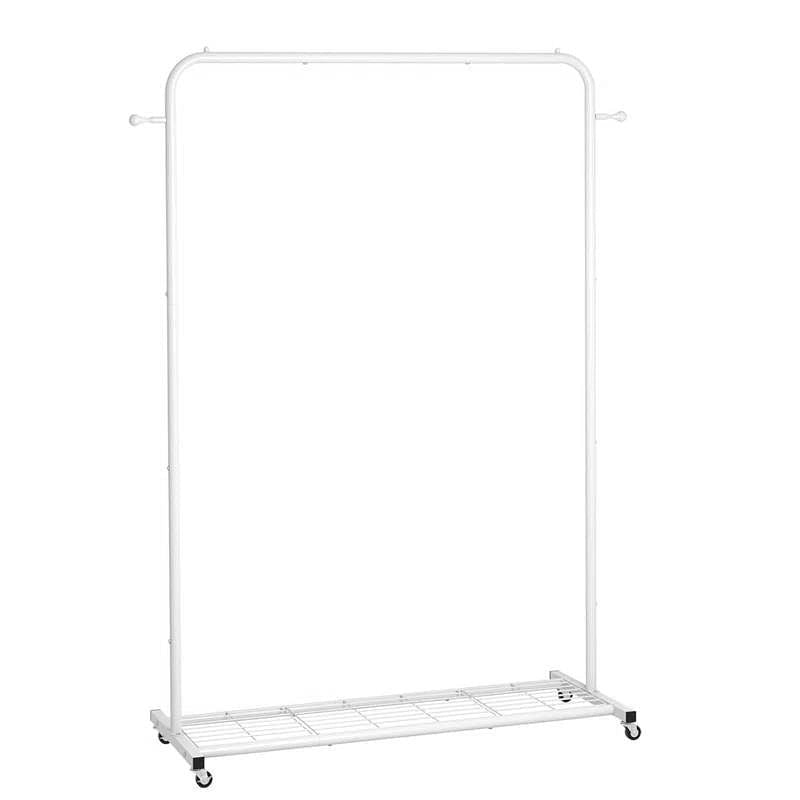 White Modern Garment Rack Clothes Hanging Rod with Lockable Wheels