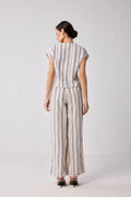 Striped Matching Set with Wide-Leg Pants and V-neck Top