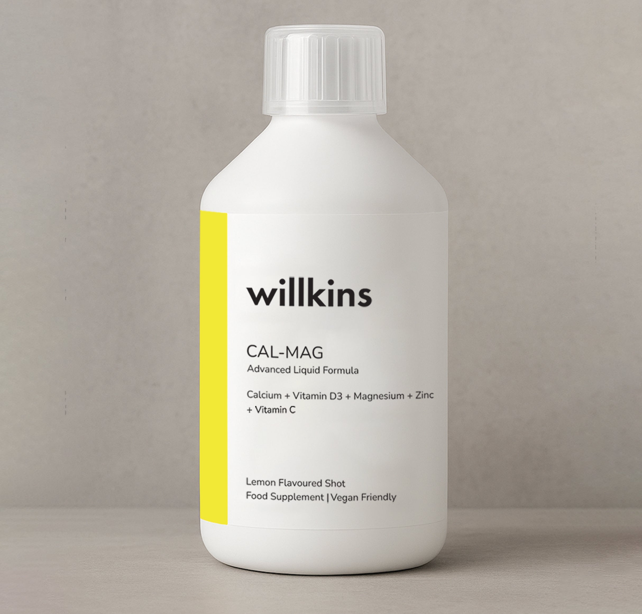 Front view of Ultimate Calcium & Magnesium Liquid Formula by Willkins in lemon flavor