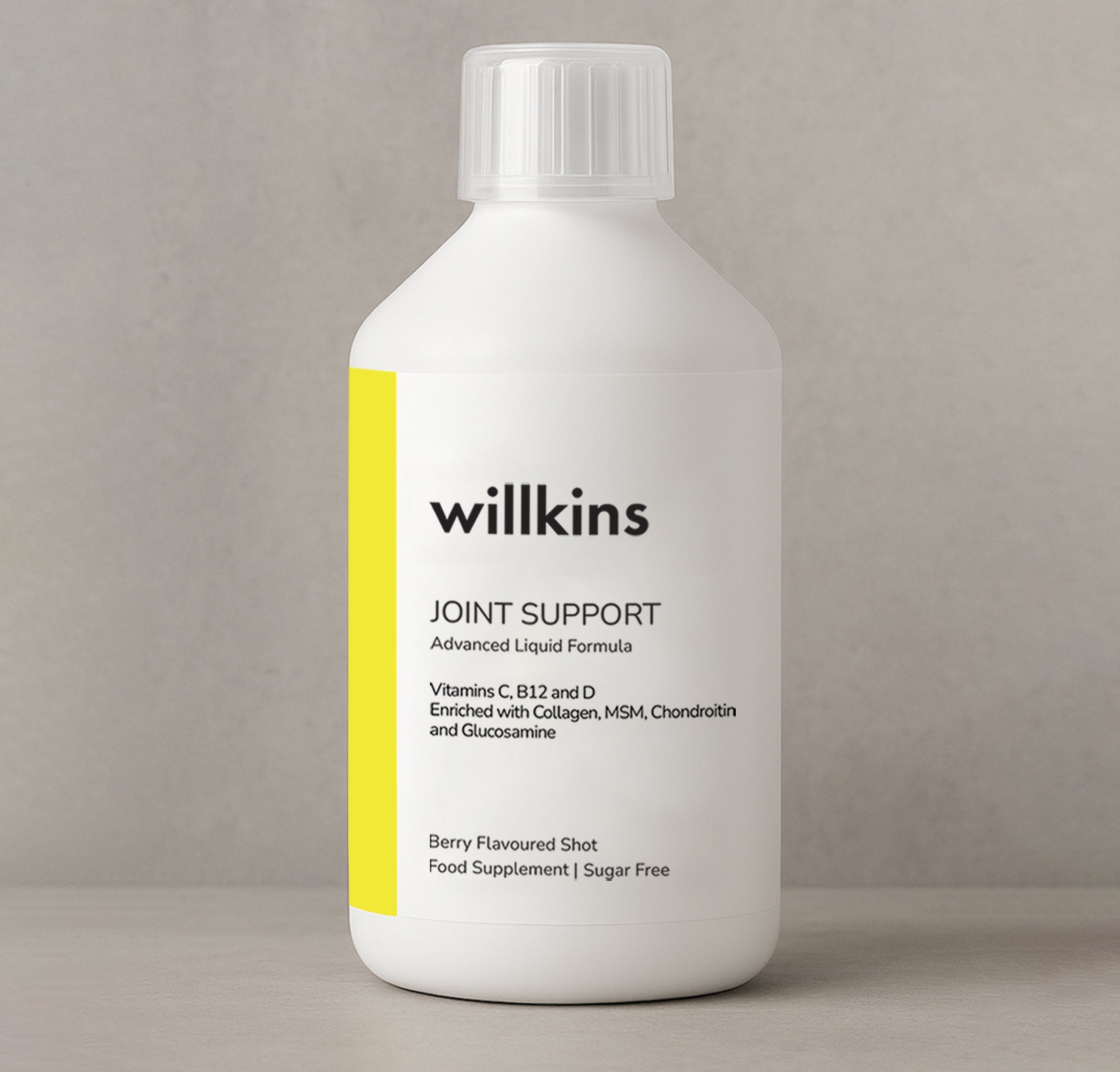 Berry-flavored Advanced Joint Support Liquid by Willkins, showcasing the bottle design