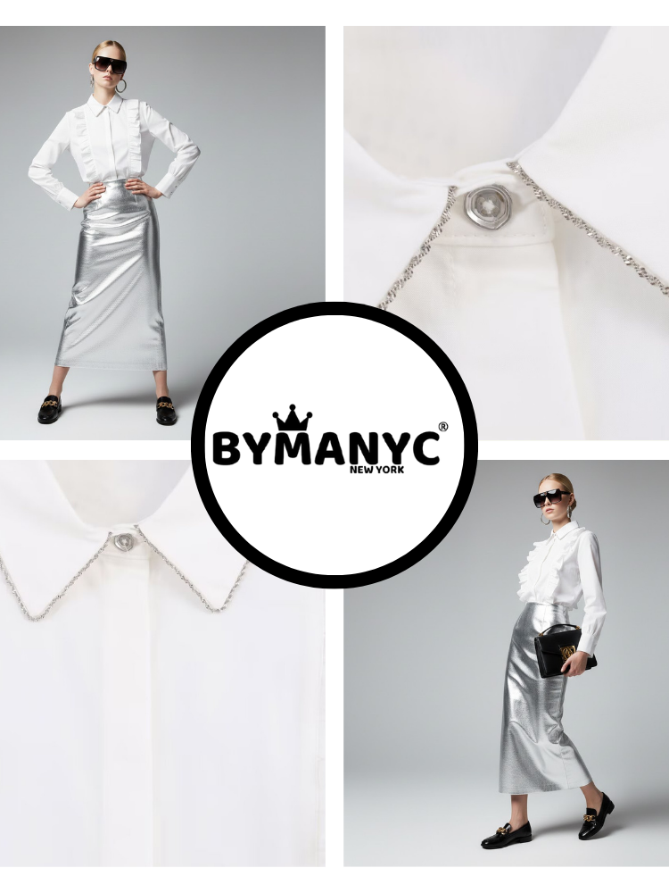 Romantic White Blouse with Ruffles and Chain Detail • BYMANYC ® New York