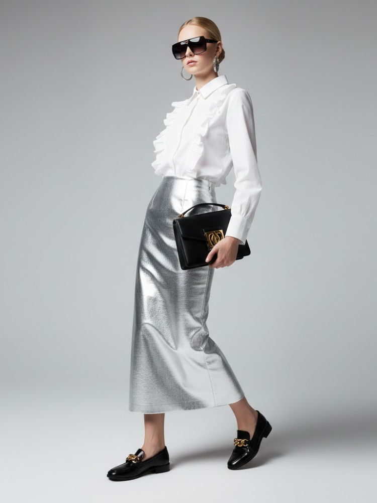 Romantic White Blouse with Ruffles and Chain Detail • BYMANYC ® New York