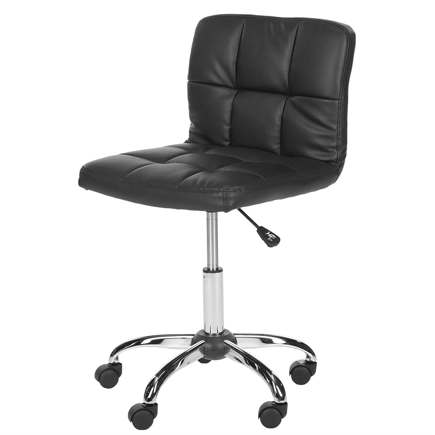 Side perspective of Stylish Black Faux Leather Office Chair with quilted design