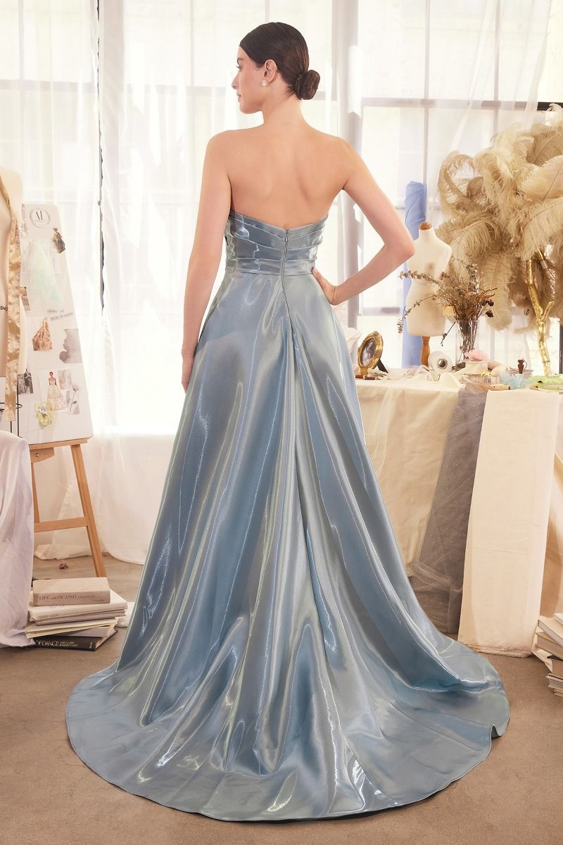 Pleated Origami Liquid Taffeta Gown