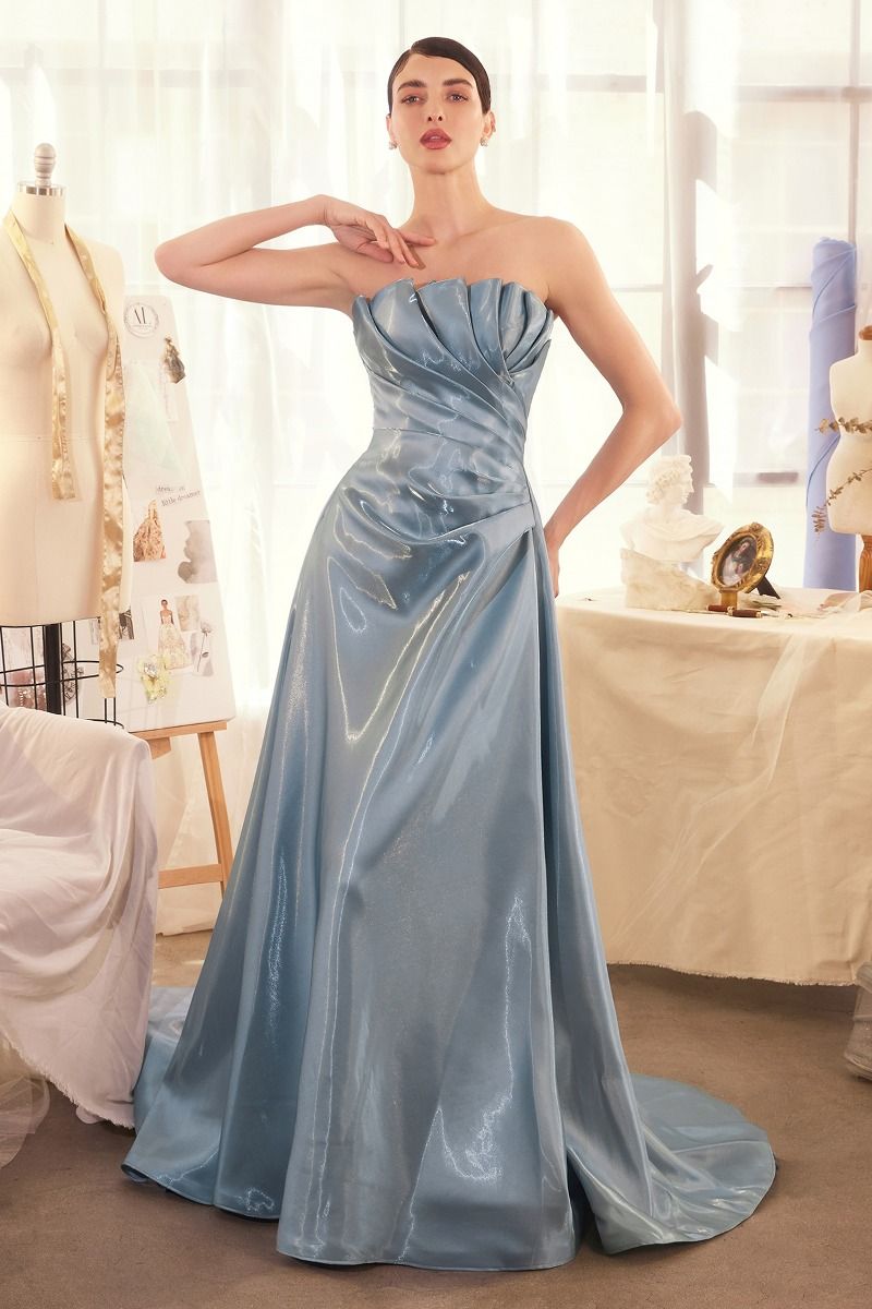Pleated Origami Liquid Taffeta Gown