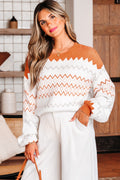 Front view of Stylish Daphne Zigzag Knit Pullover Sweater in khaki by Threaded Pear