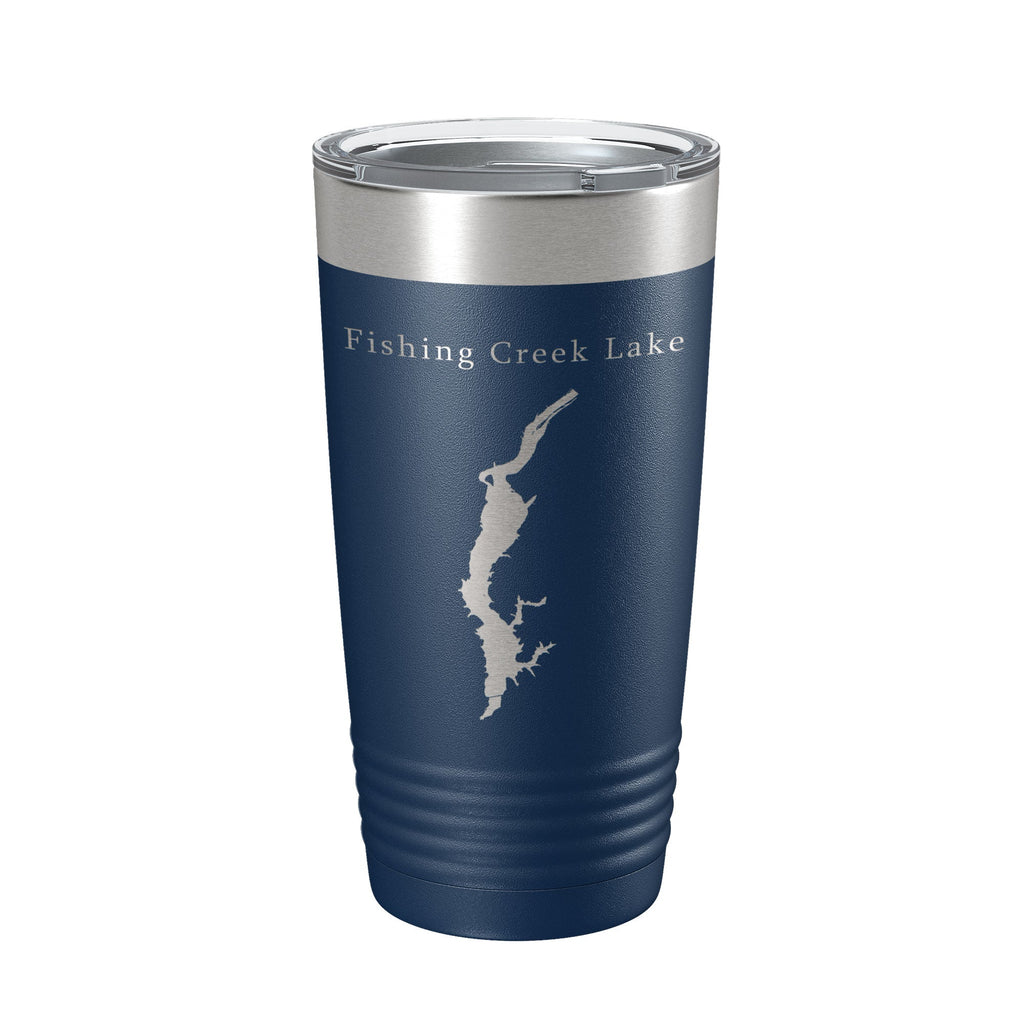 Fishing Creek Lake Tumbler on picnic blanket with drinks