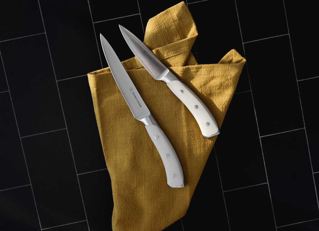 Dura Living Elite Kitchen Knife Set displayed on a wooden cutting board