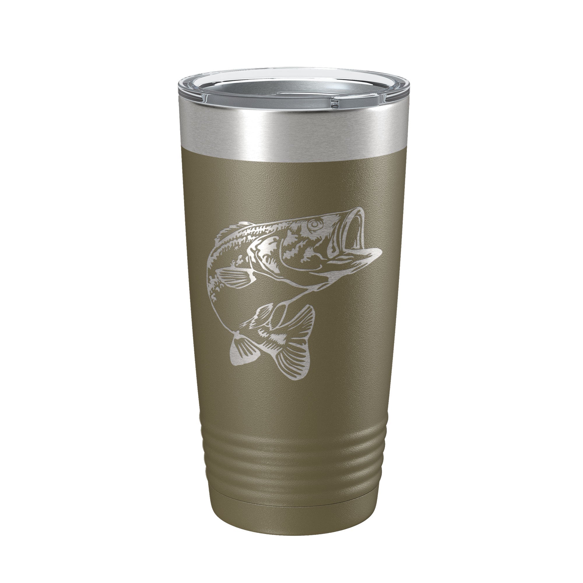 Insulated Bass Fishing Tumbler next to a fishing tackle box