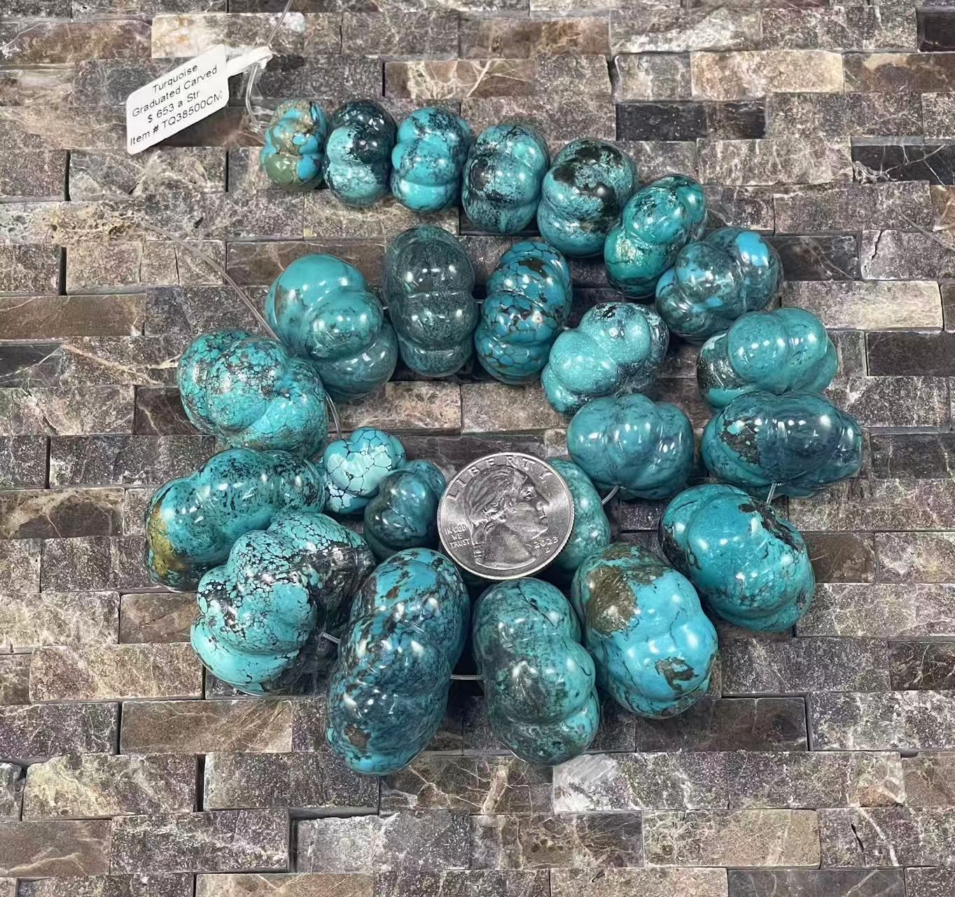 Rare Turquoise Graduated Carved Pumpkin Shape