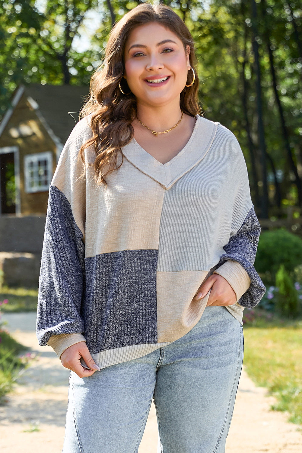 Chic Elaina Plus Size Textured V Neck Top for Effortless Style