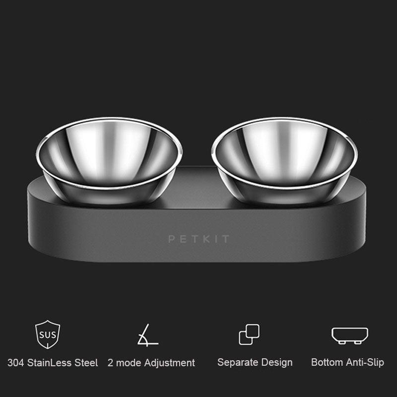 Elevated design of Adjustable Stainless Steel Double Bowl for comfortable feeding