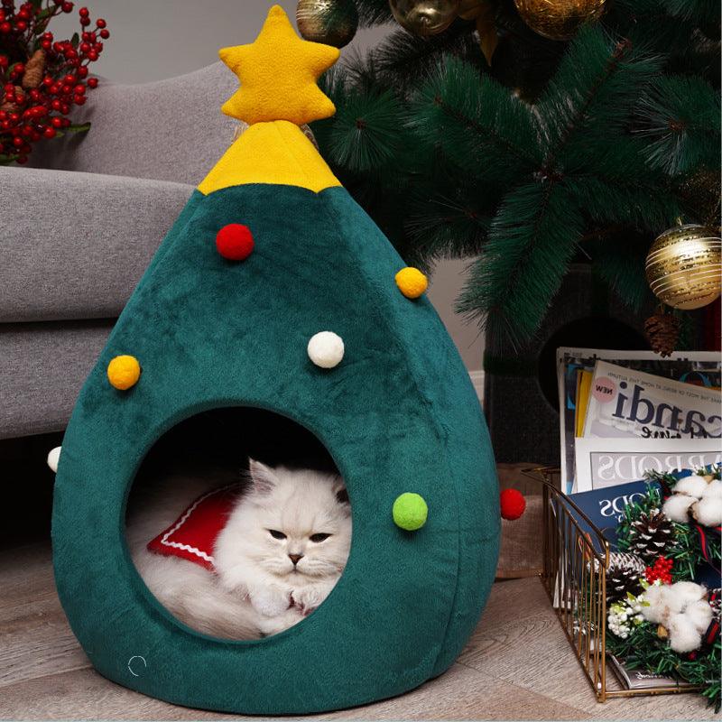Side view of Cozy Christmas Tree Cat Bed for cats by Dog Hugs Cat
