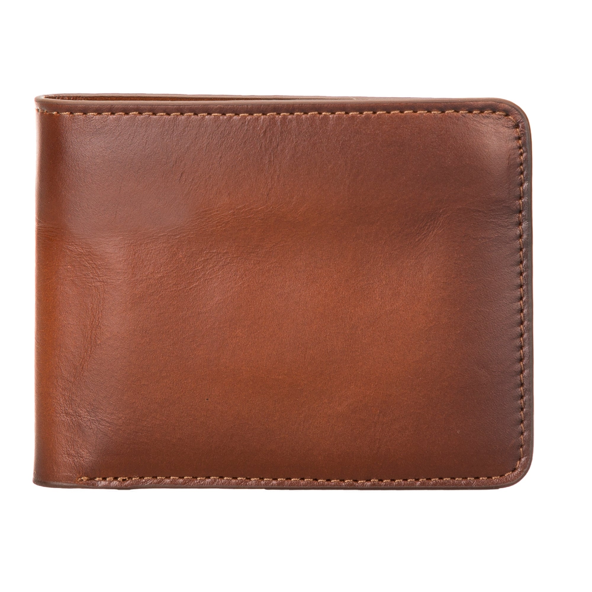 Side angle of Premium Handmade Bifold Leather Wallet in rich brown