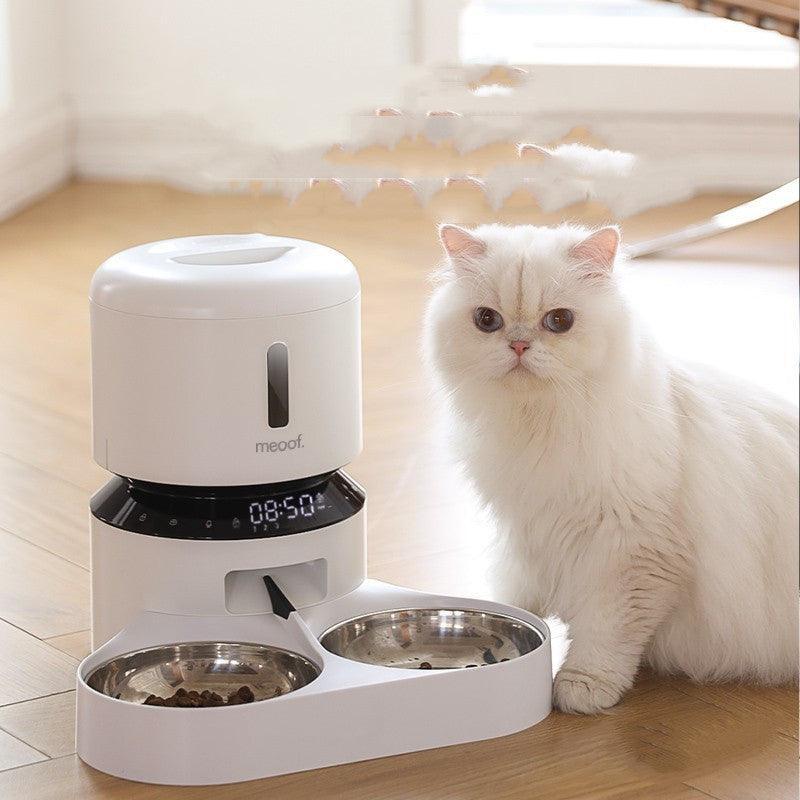 Side angle of Chic Automatic DuoFeed Cat Feeder showcasing its modern design