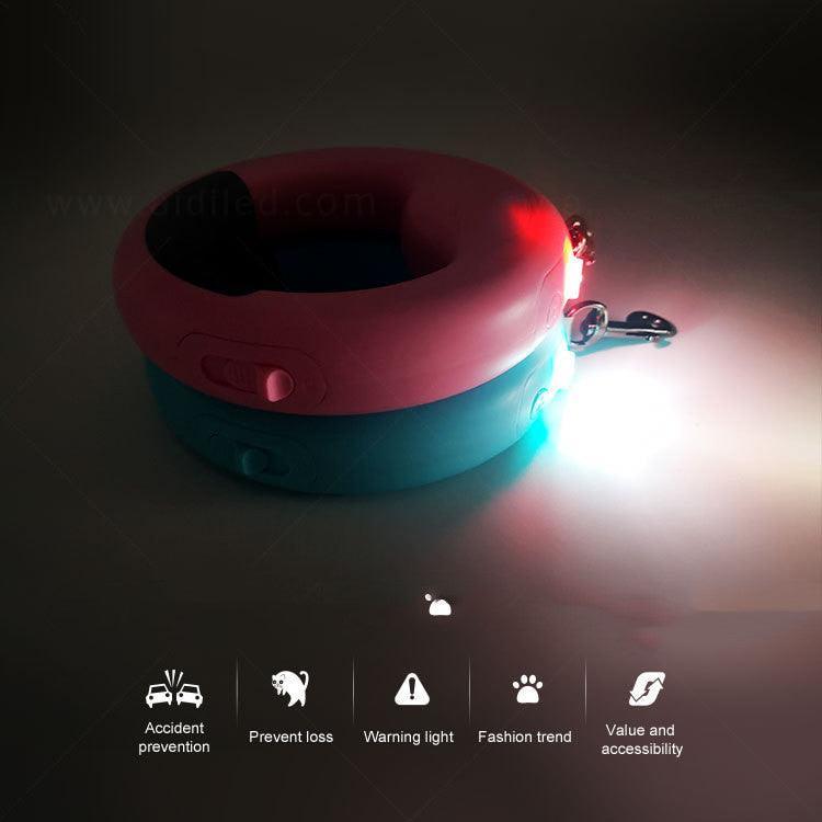 Front view of LED Illuminated Automatic Pet Walking Leash by Dog Hugs Cat