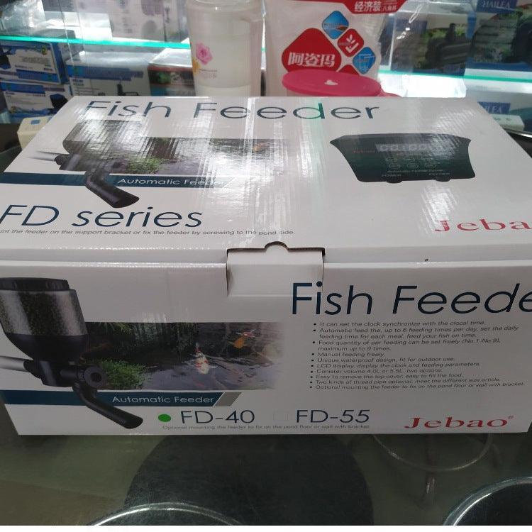 Side angle of Smart Automatic Pond Fish Feeder showcasing stainless steel design