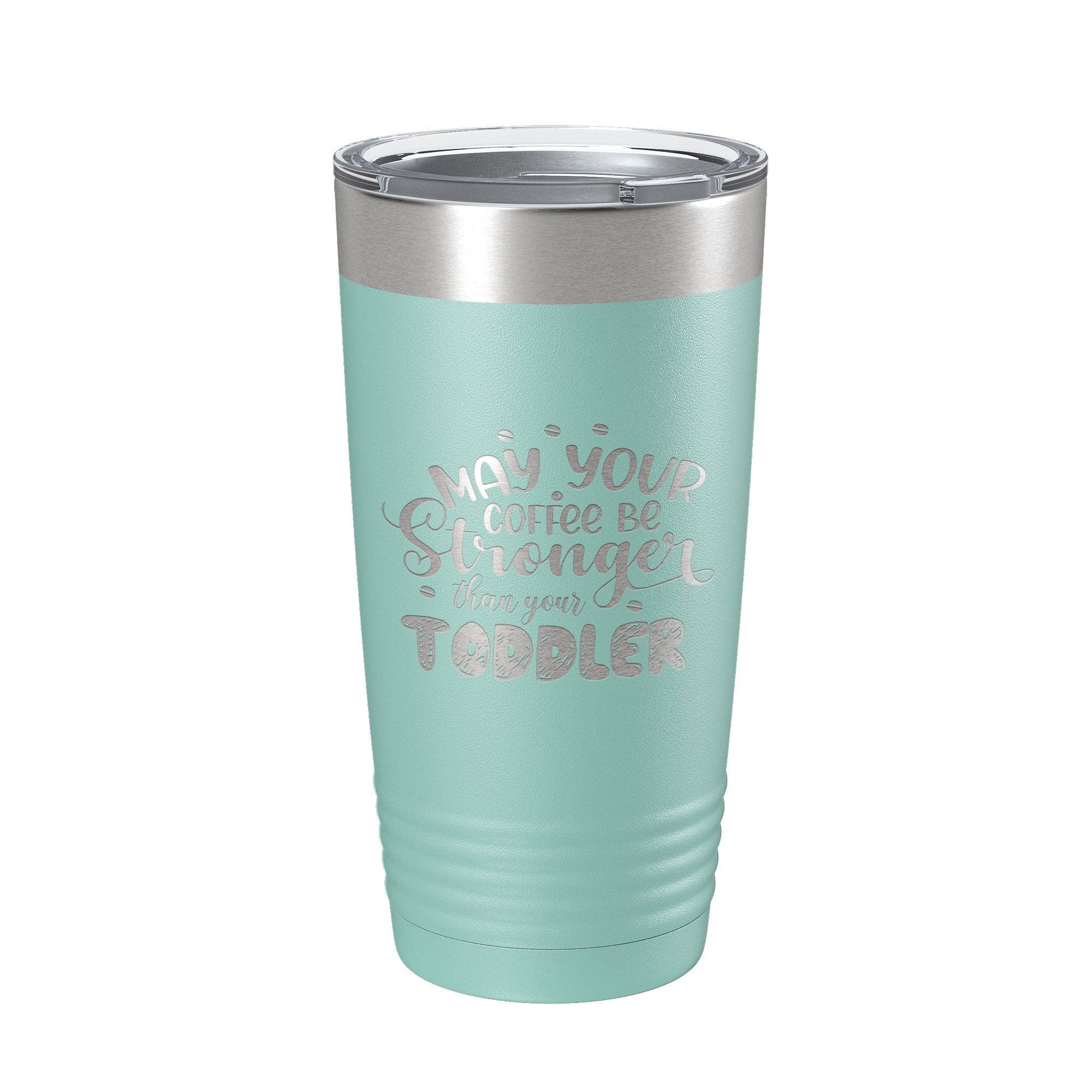 Empowered Mom Travel Mug in an office setting with laptop