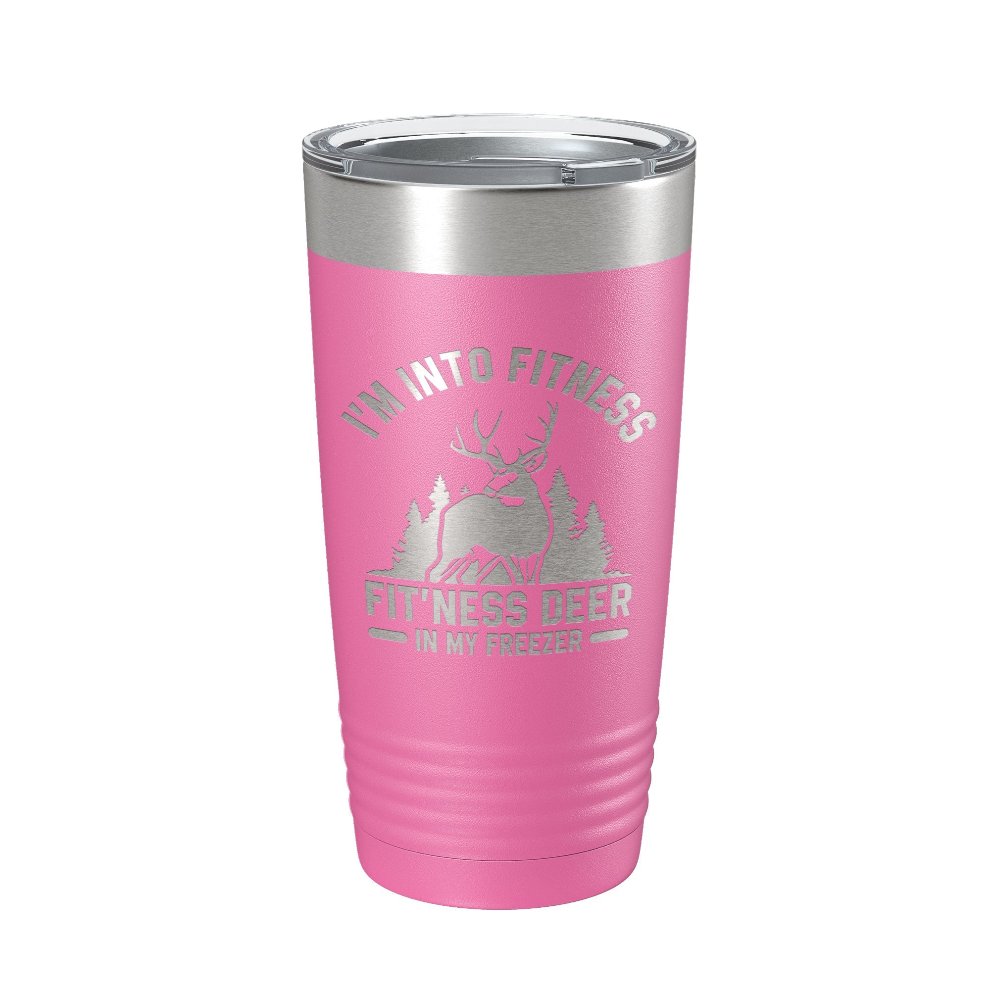 Funny Deer Hunter Travel Mug in hand outdoors during a camping trip