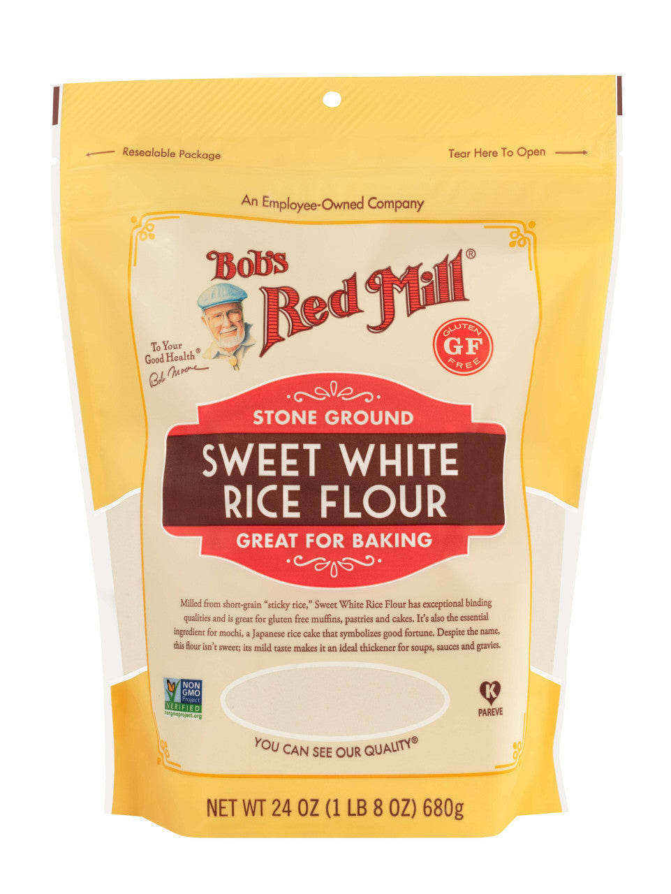 Front view of Gobingya Gluten-Free Sweet White Flour 24 oz pack