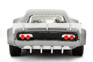 Back view of Dom's Ice Charger diecast car in blue color