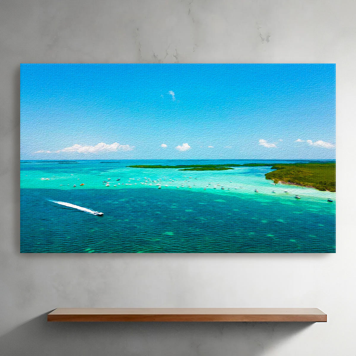 Lifestyle shot of 'Boat Life' canvas print enhancing home decor ambiance