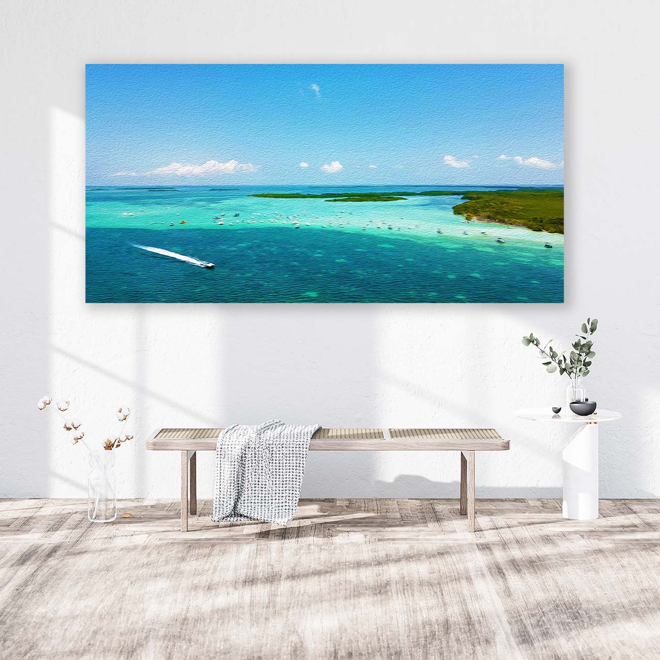 Artistic view of 'Boat Life' limited edition canvas print on a stylish wall