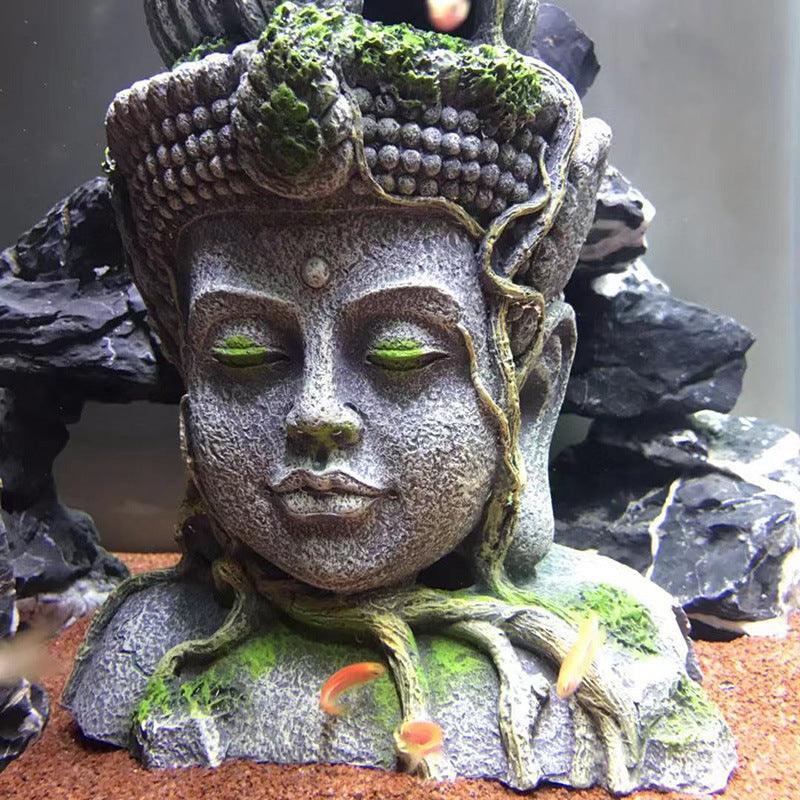 Side angle of Bodhisattva Head Resin Decor showcasing intricate details