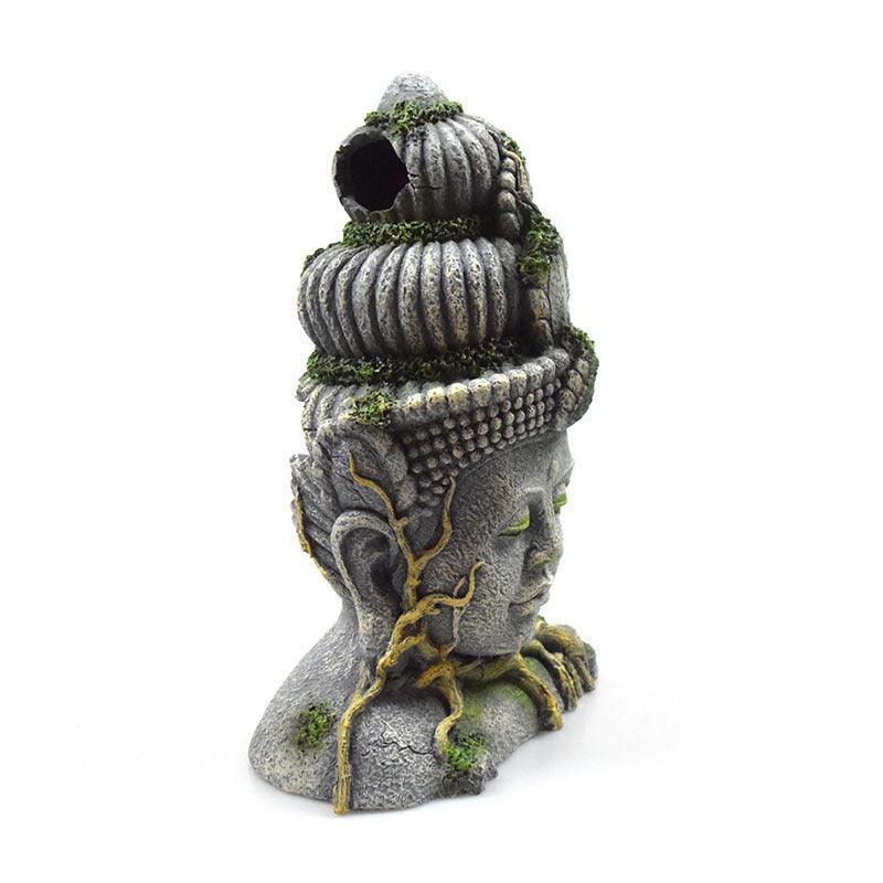 Bodhisattva Head Resin Decor displayed in a reptile tank for serene ambiance