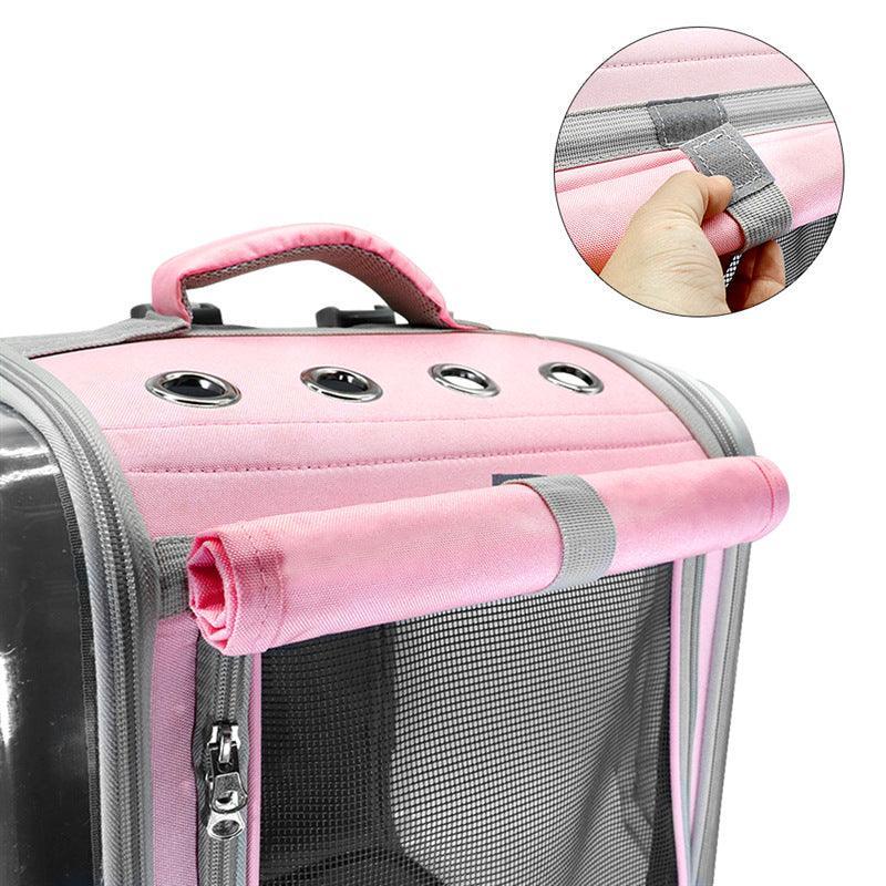 Side view showcasing the transparent bubble feature of the Bubble Cat Carrier Backpack