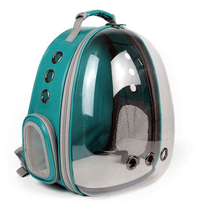 Front view of Bubble Pet Backpack in blue by Dog Hugs Cat