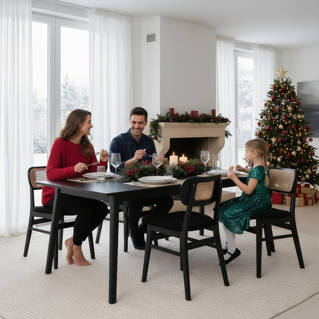Black Rattan Dining Chairs Armless Farmhouse Style