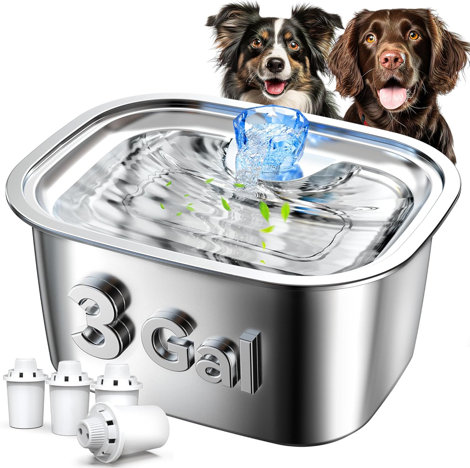 Multi-pet use of 3-Gallon Stainless Steel Dog Water Fountain in home setting