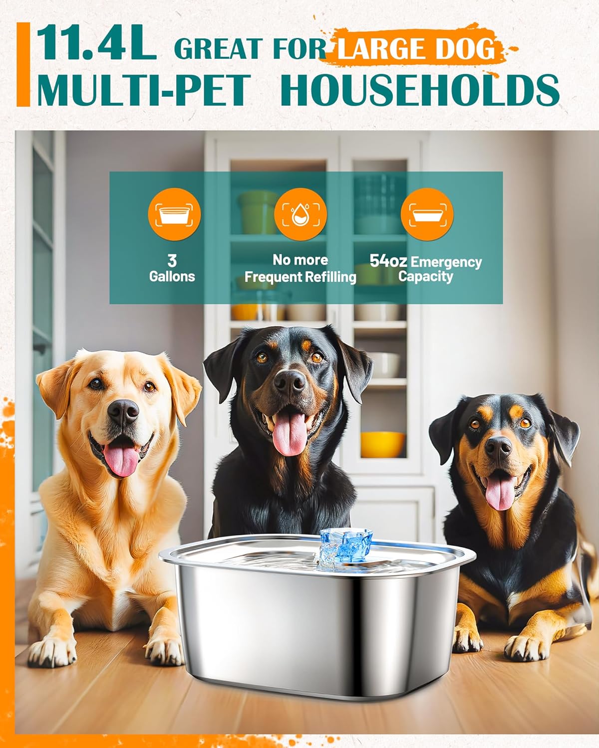 Clean and hygienic 3-Gallon Stainless Steel Dog Water Fountain by Gobingya