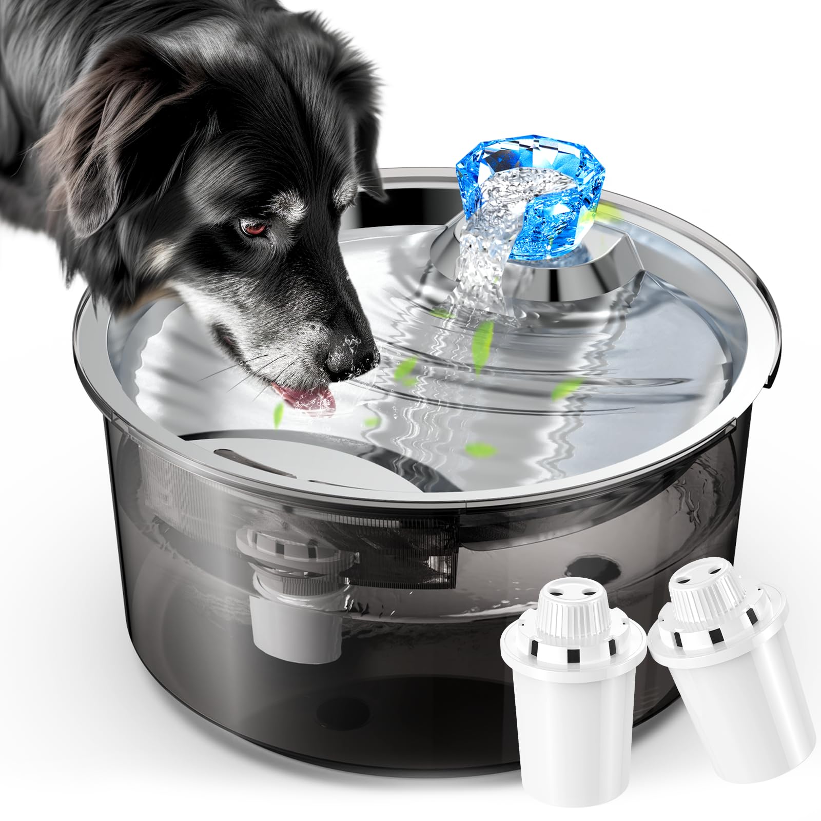 Top view of LESOTC 10L Pet Water Fountain filled with fresh water