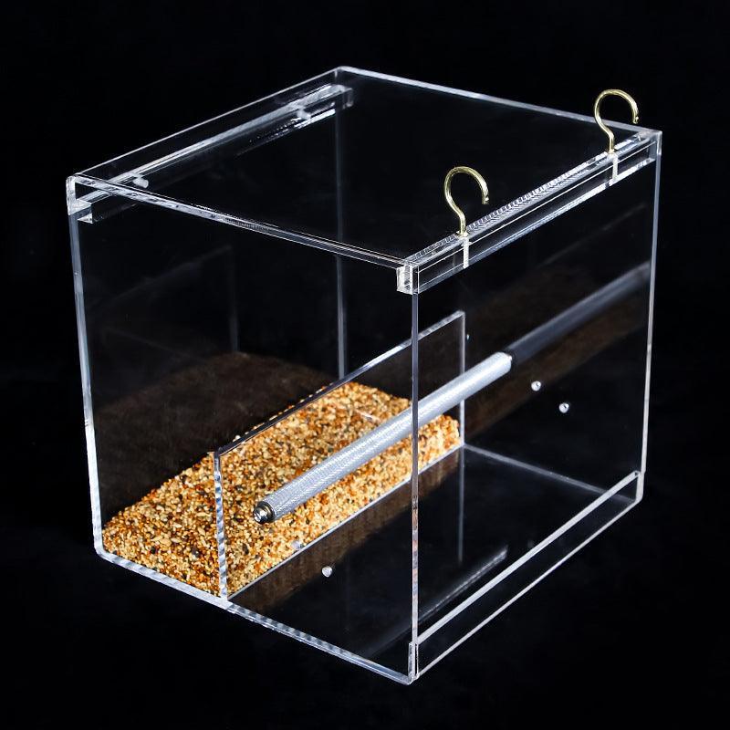 Interior view of Clearview Acrylic Bird Feeder with food compartment