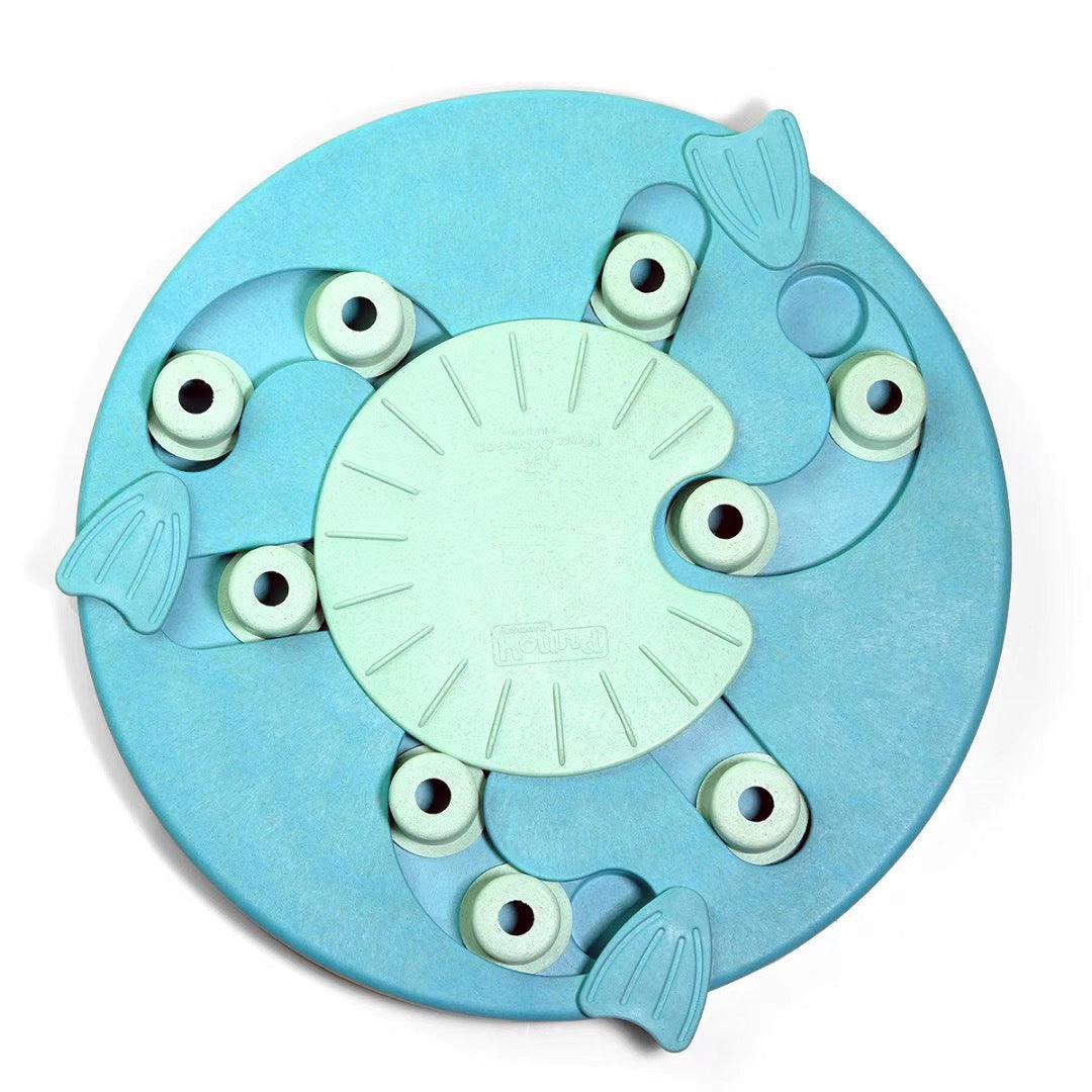 Vibrant Blue Seven Links Dog Toy displayed on a pet-friendly background