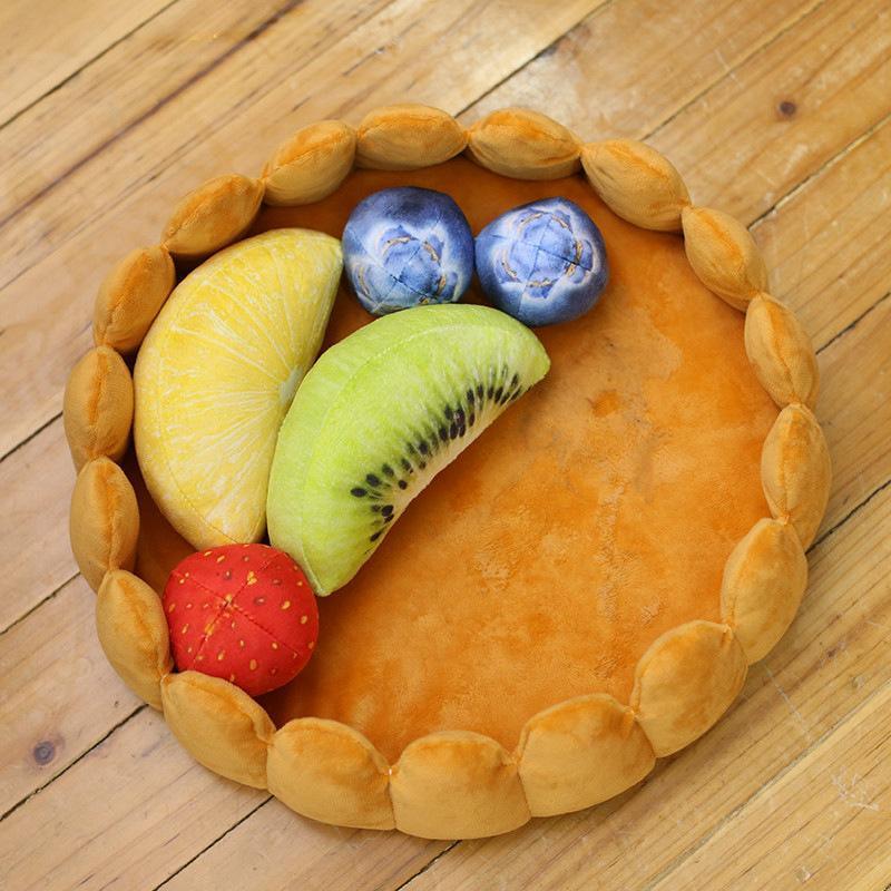 Top view of Whimsical Fruit Tart Pet Bed in vibrant colors by Dog Hugs Cat