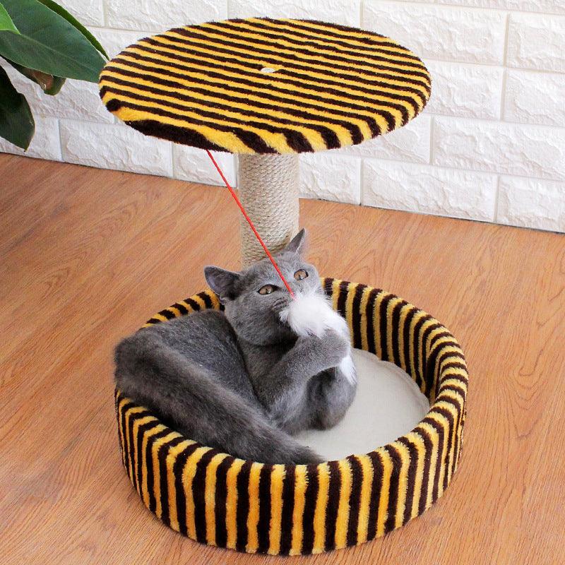 Interactive toy feature on the Cozy Haven Cat Tree by Dog Hugs Cat