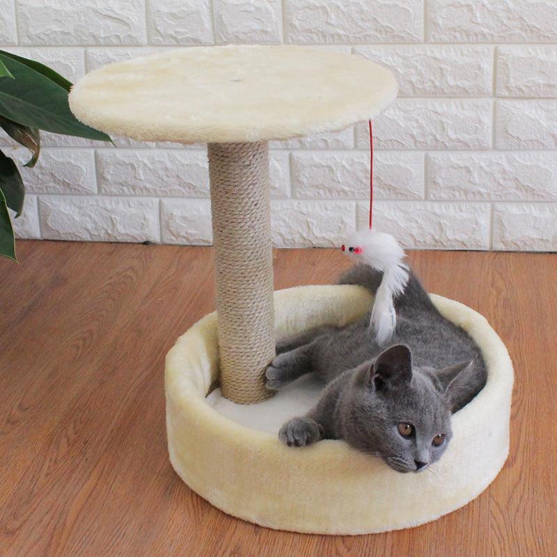 Top view of the Cozy Haven Compact Sisal Cat Tree with cat inside
