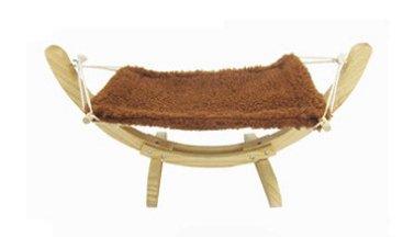 Side view showcasing the soft fabric hammock of Wooden Cat Hammock Bed