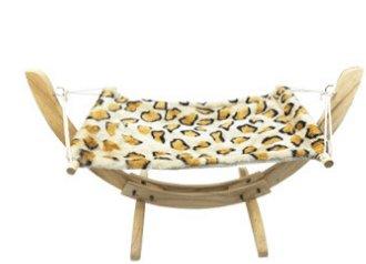 Front view of Elegant Wooden Cat Hammock Bed in natural wood by Dog Hugs Cat
