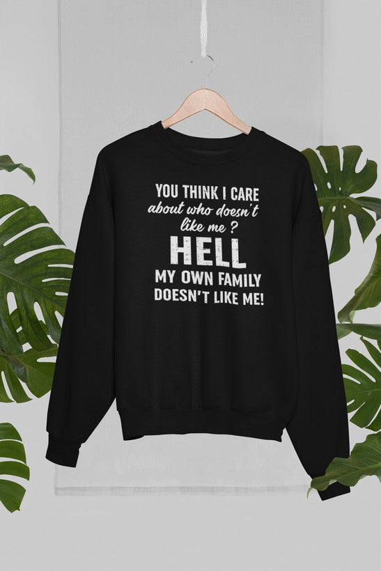 Model wearing Do You Think I Care Sweatshirt by Virgo in casual setting